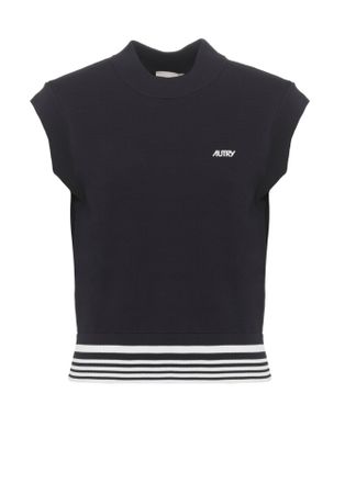 Autry Blue Knitted Viscose Logoed Vest
