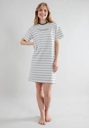 Tom Tailor Nachthemd TOM TAILOR Zaria, Damen, Gr. 42 (XL), N-Gr, weiss (wei&szlig;), Single Jersey, Obermaterial: 95% Baumwolle, 5% Elasthan, bequem kniefrei, Rundhals