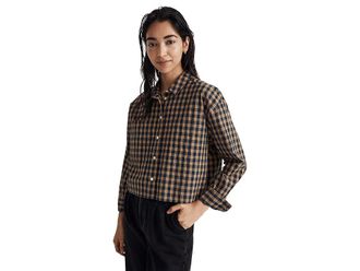 Madewell The Signature Poplin Crop Shirt in Plaid Womens Clothing Classic Plaid Indigo : 2XS (Womens 000), Cotton