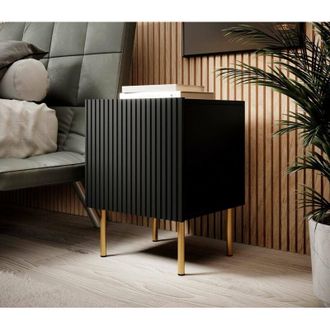 Dmora Conjunto De 2 Mesitas De Noche Farini, C&oacute;moda Baja Con Puerta Abatible Y Compartimento Interior, Acabado Efecto Ca&ntilde;a, 45x40 H51 Cm, Color Negro