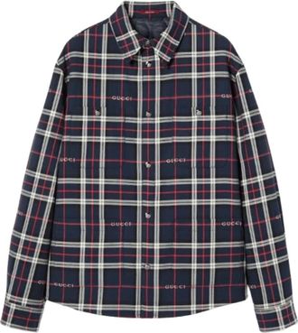Gucci Jassen, Heren, Veelkleurig, L, Katoen, Tartan Cotton Jacquard Gewatteerd Overhemd