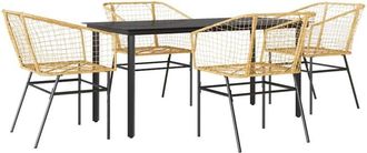 vidaXL 5 Piece Garden Dining Set Brown Poly Rattan Glass Vidaxl