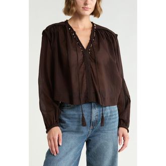 Joie Long Sleeve Embroidered Top in Ganache at Nordstrom Rack, Size X-Small
