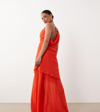 Tfnc Petite Vestito lungo in chiffon arancione con scollo ad anello