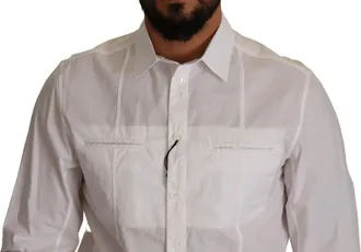 Dolce & Gabbana White Cotton Button Down Men Collared Shirt