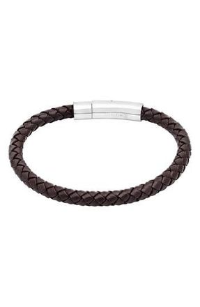 HMY Jewelry Stainless Steel Charm & Braided Leather Bracelet in Brown at Nordstrom Rack