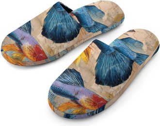Generic Guppy Fish Ocean Vintage Newspaper Mens House Slippers Slip Indoor Slipper On Shoes Warm Outdoor