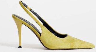 Topshop Anya - Scarpe d&eacute;collet&eacute; verde oliva in camoscio con cinturino posteriore e tacco alto