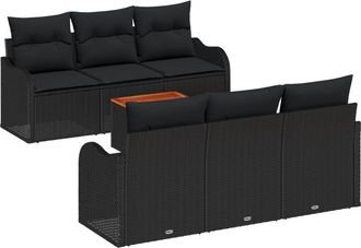 vidaXL Garden Sofa Set 7 pcs Black Poly rattan Vidaxl