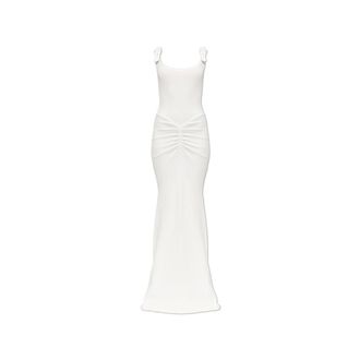 Versace Jeans Couture Maxi Dresses, female, White, Size: XS Long Dress With Decorative Buckles On The Straps