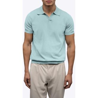 Cuts Istanbul Johnny Collar Cotton Bend Polo in Sterling Blue at Nordstrom, Size Large