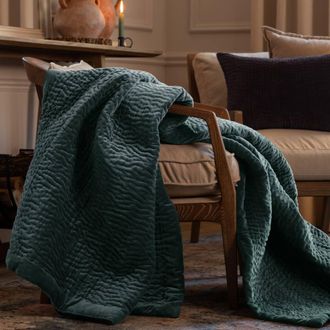 Voyage Maison Haze 100% Cotton Velvet Quilted Throw in Pale Blue | Size: 140 cm x 200 cm