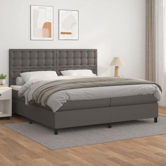 vidaXL Cama Box Spring Con Colch&oacute;n Cuero Sint&eacute;tico Gris 200x200 Cm Vidaxl