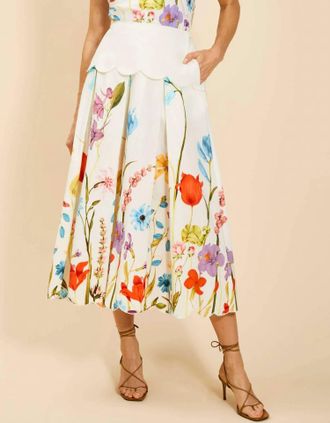 Mestiza New York Sonata Scallop Midi Skirt In Beige