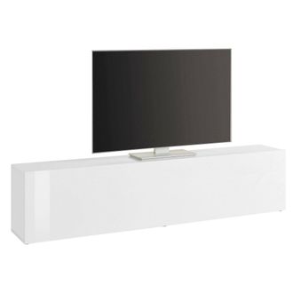 Dmora Mueble Para Tv Para Sal&oacute;n, Made In Italy, Mueble Para Tv Con 1 Puerta Abatible, 180x30h40 Cm, Color Blanco Brillante, Con Embalaje Reforzado - Dmora