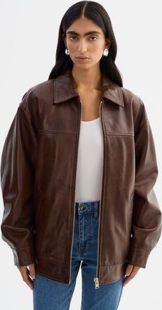 LaMarque THEIA | Leather Bomber Jacket in Dark Brown at Nordstrom, Size X-Small/small