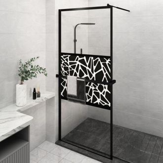 vidaXL Vidaxl - Mampara Ducha Con Estante Vidrio Esg Y Aluminio Negro 90x195 Cm