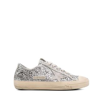 Golden Goose Sneakers, female, Gray, Size: 8 US Glitter V-Star Sneakers