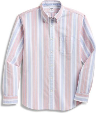 Brooks Brothers Stripe Oxford Cotton Button-Down Shirt in Baroque Rose Bold Stripe at Nordstrom, Size Xx-Large