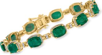 Ross-Simons Emerald and. Diamond Bracelet in 18kt Gold Over Sterling
