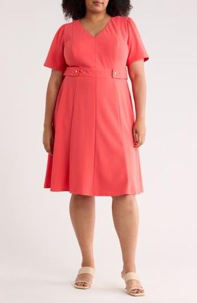 London Times Tab Waist Midi Dress in Cayenne at Nordstrom Rack, Size 16W