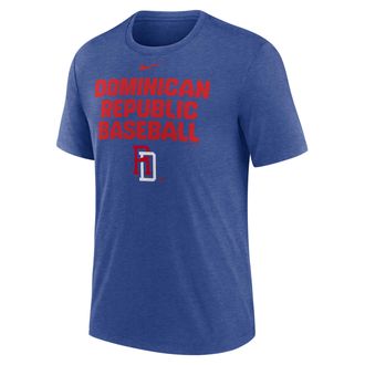 Nike Dominican Republic National Baseball Team 2026 World Baseball Classic Stacked Nike Mens T-Shirt in Blue | NJFDEX49WBD-4QB