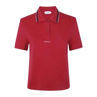 Versace Tops, Dames, Rood, M, Katoen, Medusa Griekse Sleutel Kraag Poloshirt
