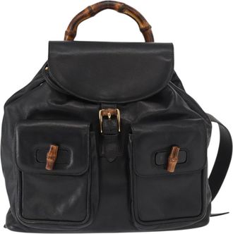 Gucci Vintage Bamboo Backpack Leather Black Leather Backpack Bag (Pre-Owned)