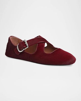 Alaia Crisscross Calf Hair Ballerina Flats