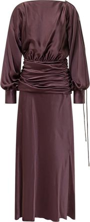 Pinko Burgundy Solid Boat Neck Midi Dress