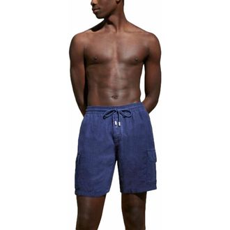Vilebrequin Mens Linen Bermuda Cargo Pockets Shorts in Bleu Marine at Nordstrom, Size Xx-Large