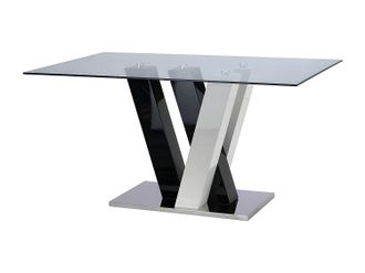 Vente-Unique Mesa de comedor WINCH - 6 cubiertos - MDF y Cristal templado - Negro y blanco