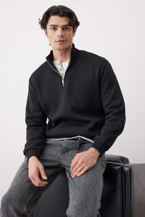 Trendyol MAN Heren Zwart Effen Lang Regular fit Sweatshirts