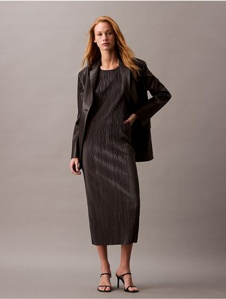 Calvin Klein Jeans Calvin Klein Womens Plisse Sleeveless Midi Dress - Grey - XS