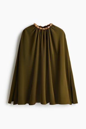 H&M Bluse mit Cape und Perlenverzierungen - Dunkles Khakigr&uuml;n