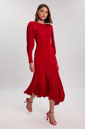 Karen Millen Womens Drapey Crepe V Neck Back Sleeved Maxi Dress - Red - Size X-Small