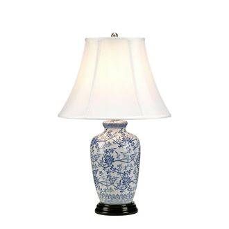 Loops Table Lamp Porcelain Blue & White Wooden Base Blue LED E27 60W