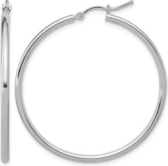 Diamond2Deal 14K White Gold 2x40mm Polished Round Hoop Earrings