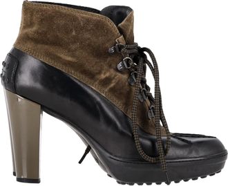 Tod's TodS Pre-owned Womens City Glam Lace-Up Ankle Boots in Brown Suede - Mocha - Size 37.5 EU/IT