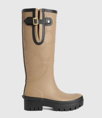 Barbour Bottes Leighton Tartan Tall Welly Military Brown Black