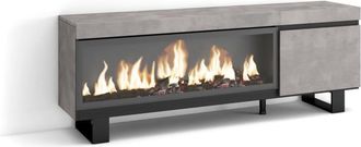 Skraut Home Mueble tv efecto madera cemento 158x35x57cm chimenea efecto fuego