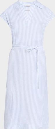 PESERICO Striped Cap-Sleeve Linen Midi Dress