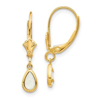 Diamond2Deal 14k Yellow Gold 6x4mm Opal Drop Dangle Earrings
