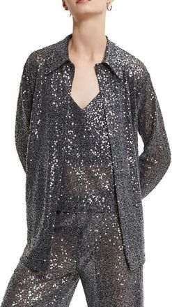 ottod'Ame Sequin Embellished Shirt in Metallic Silver at Nordstrom, Size 40 It