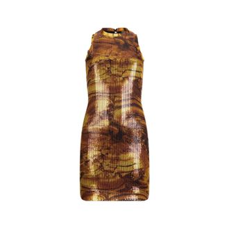 Roberto Cavalli Party Dresses, female, Yellow, Size: S Tiger Eye Print Dress Mini