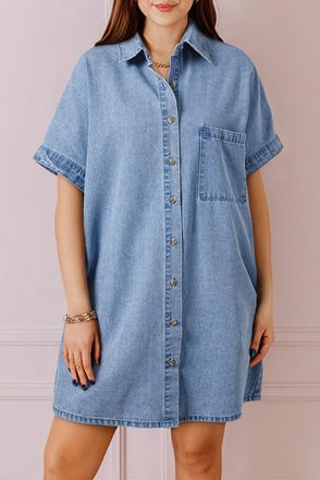 Azura Exchange Womens Denim Shirt Dress Casual - Light Blue Cotton - Size X-Large