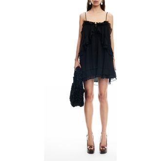 Lioness Ethereal Ruffle Chiffon Minidress in Obsidian at Nordstrom, Size Large
