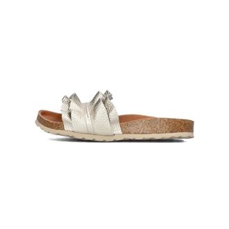 Verbenas Schoenen, Dames, Geel, 40 EU, Gouden Leren Ruffle Slippers