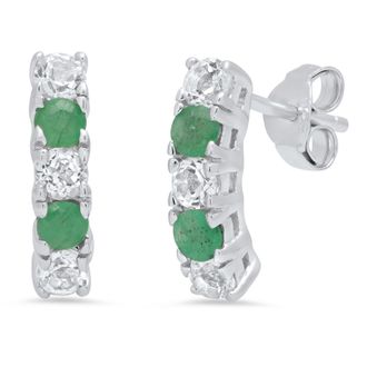 MAX + STONE Sterling Silver Round Genuine Gemstone and White Topaz Curved Earring