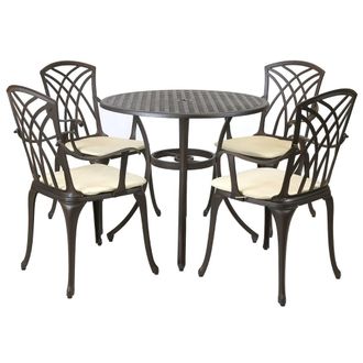Charles Bentley Metal Cast Aluminium Garden Furniture Patio Set With Cushions in Black